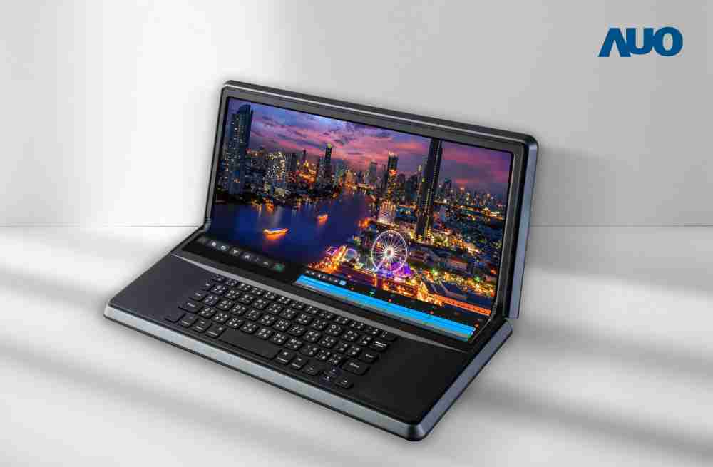 欧陆注册14.6吋Micro LED折迭显示屏幕，，，搭配半径4mm的弯折绞炼，，以及高画素、、、、高亮度、、高对比度的显示技术特点，，，，即便在大视角下仍保有绝佳色相与亮度